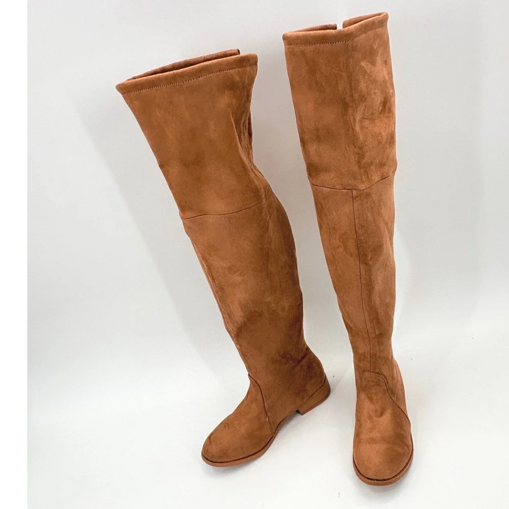 rue21 Dakota-20L Tan Faux Suede Over the Knee Flat Boots Women Size 6
